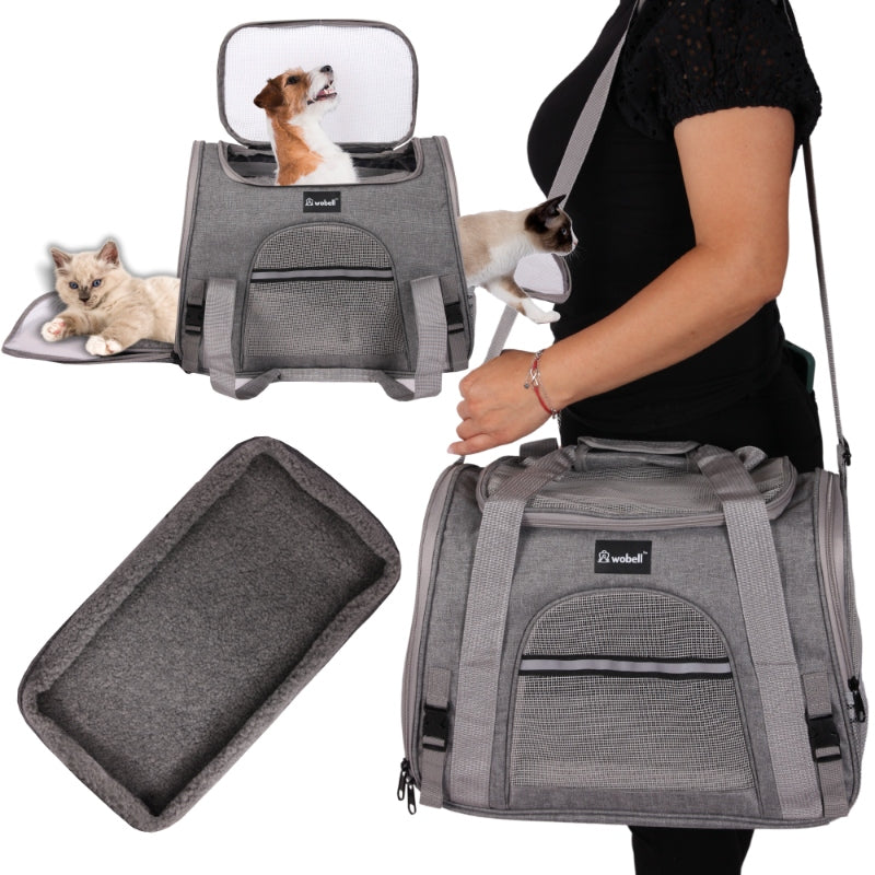 DVRĖLIS TRANS portavimo dėžė vežimėlis šunims katėms, su atidaromu šonu ir viršumi, su kilimėliu