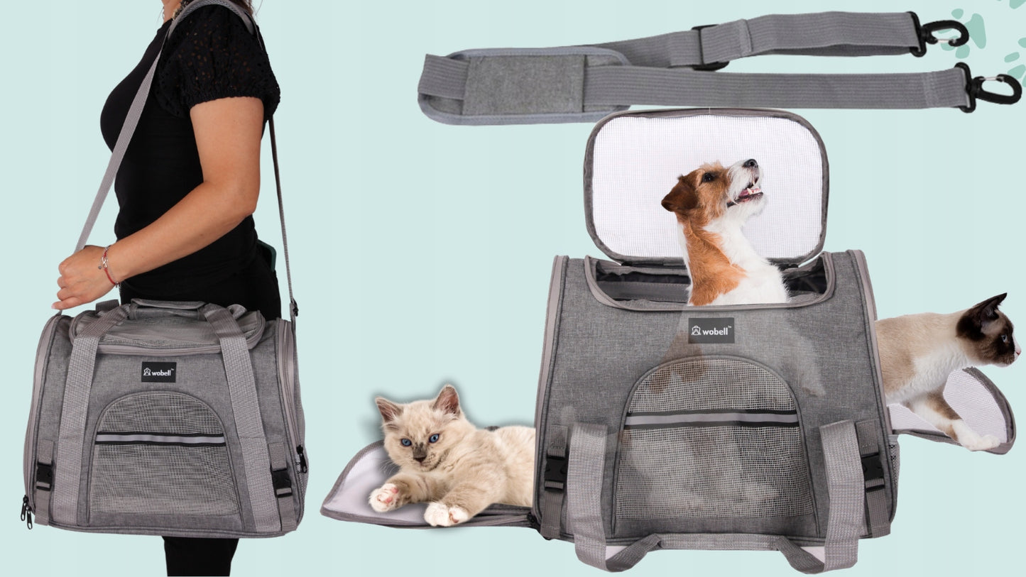 DVRĖLIS TRANS portavimo dėžė vežimėlis šunims katėms, su atidaromu šonu ir viršumi, su kilimėliu