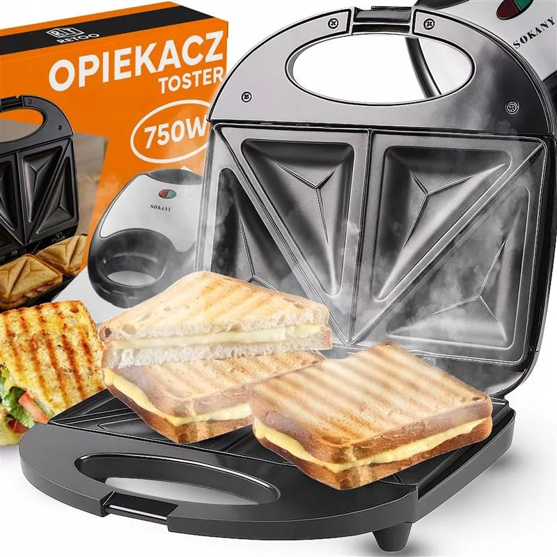 Galingas 750W sumuštinių skrudintuvas, skirtas trikampiams sumuštiniams, saugus