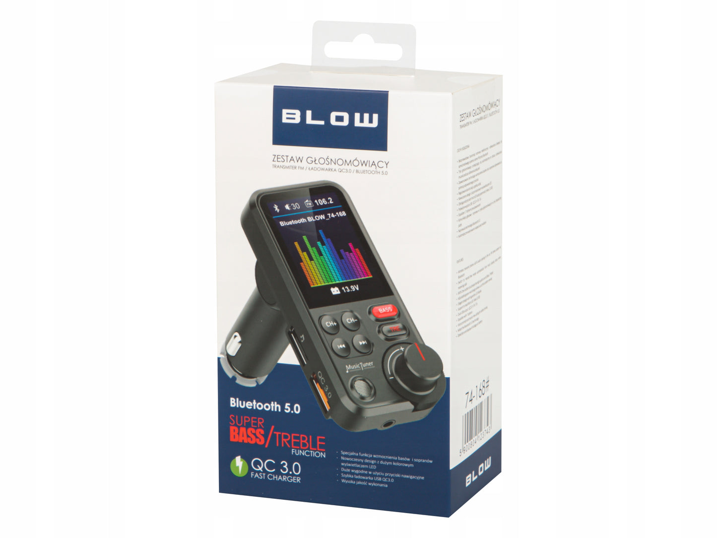 BLUETOOTH 5.0 FM SIŲSTUVAS LAISVŲ RANKŲ ĮRANGA QC3.0 SD BASS DIDELIS LCD 24V