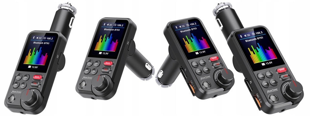 BLUETOOTH 5.0 FM SIŲSTUVAS LAISVŲ RANKŲ ĮRANGA QC3.0 SD BASS DIDELIS LCD 24V