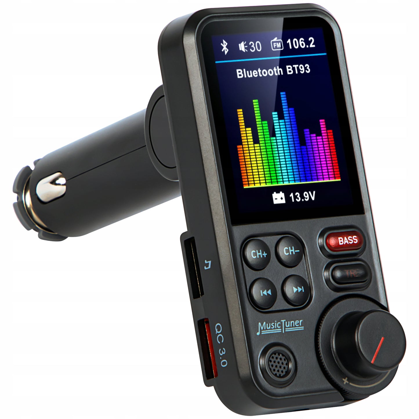 BLUETOOTH 5.0 FM SIŲSTUVAS LAISVŲ RANKŲ ĮRANGA QC3.0 SD BASS DIDELIS LCD 24V