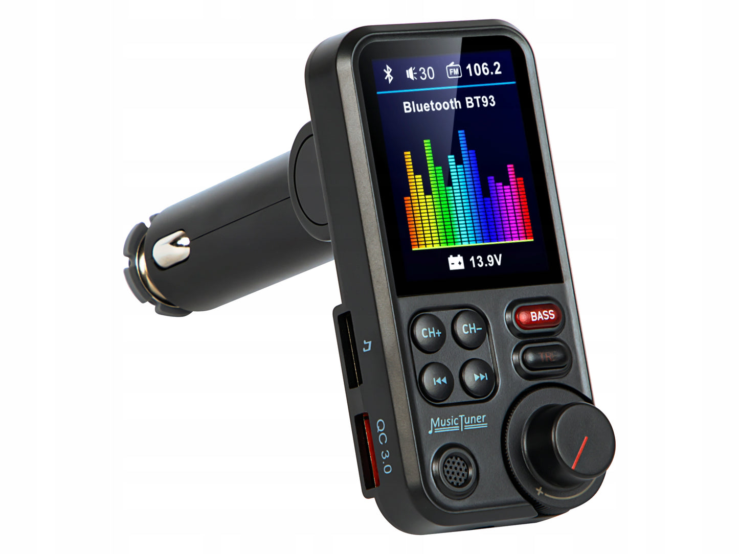 BLUETOOTH 5.0 FM SIŲSTUVAS LAISVŲ RANKŲ ĮRANGA QC3.0 SD BASS DIDELIS LCD 24V