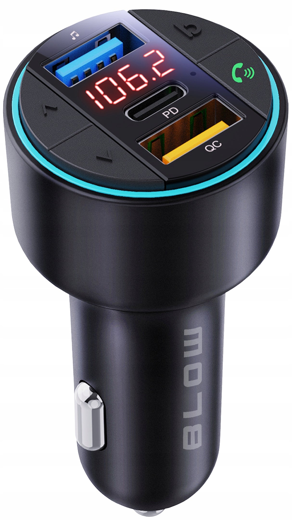 FM siųstuvas įkroviklis Bluetooth BT USB Type-C QC 3.0 + PD 30W BASS LED MP3