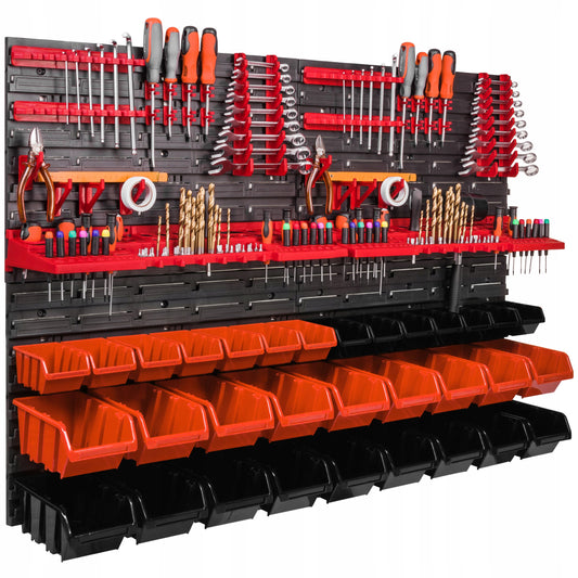 Įrankių lenta 115 x 78 cm, sienelė, 32 dėžutės, garažas, lentyna