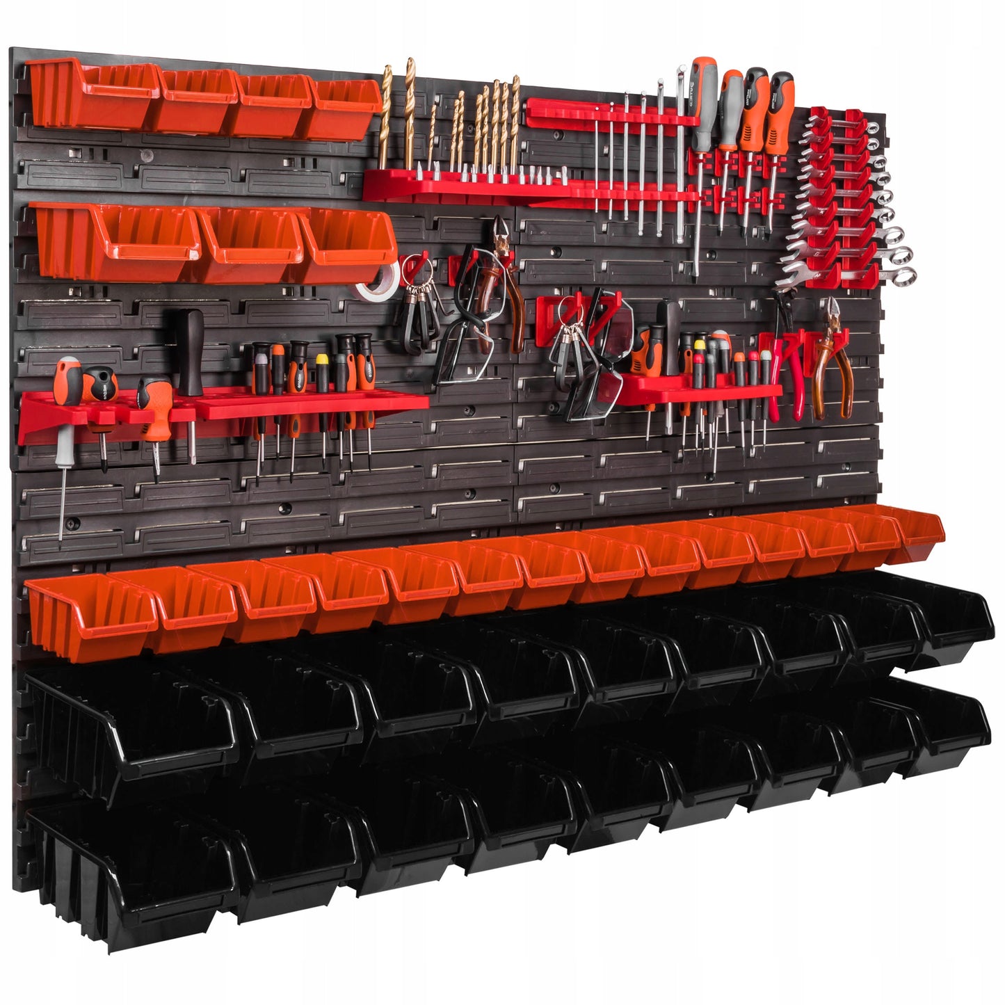 Įrankių lenta 115 x 78 cm, dirbtuvių sienelė, 39 dėžutės, garažas, lentyna