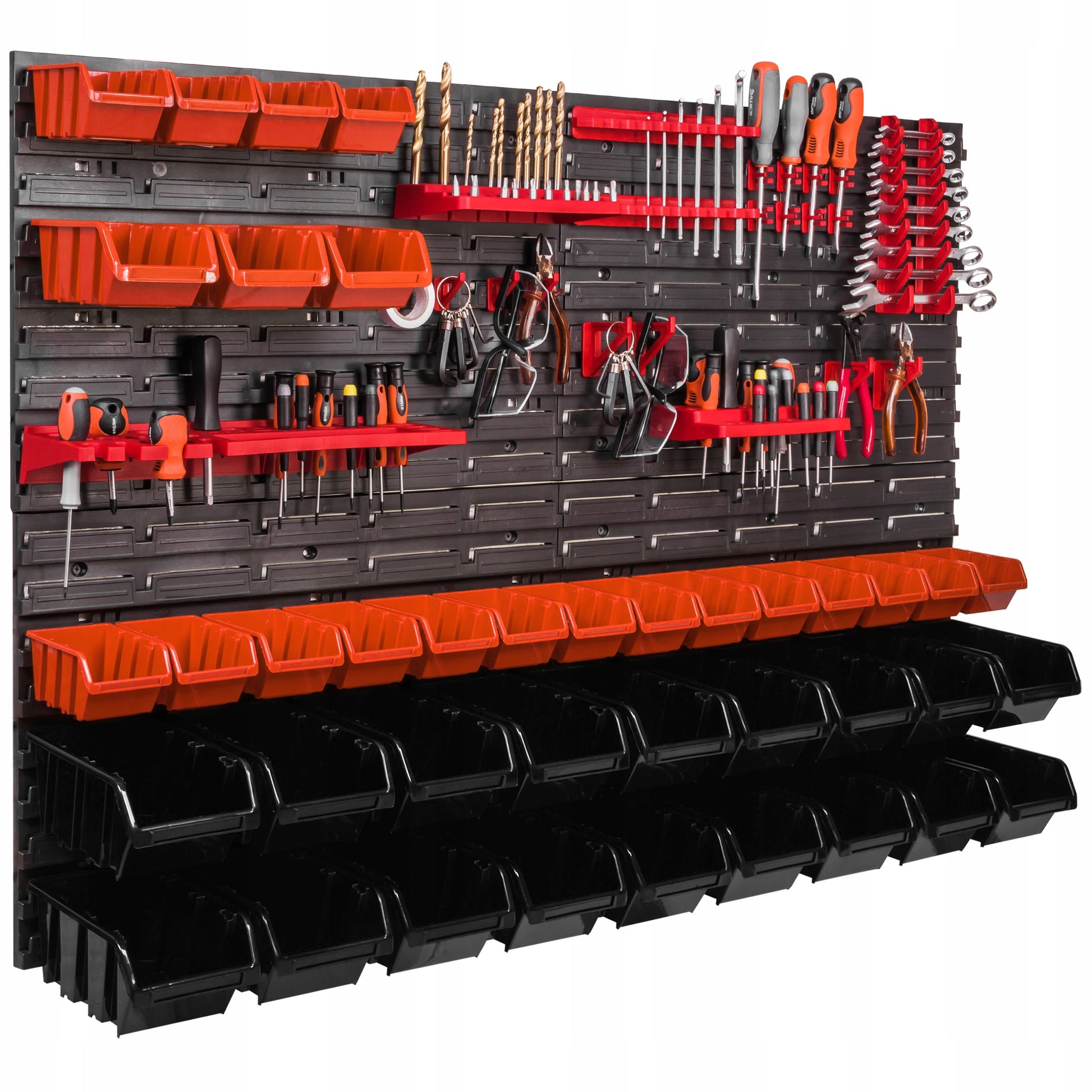 Įrankių lenta 115 x 78 cm, dirbtuvių sienelė, 39 dėžutės, garažas, lentyna