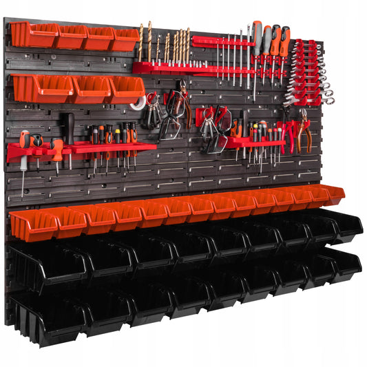 Įrankių lenta 115 x 78 cm, dirbtuvių sienelė, 39 dėžutės, garažas, lentyna