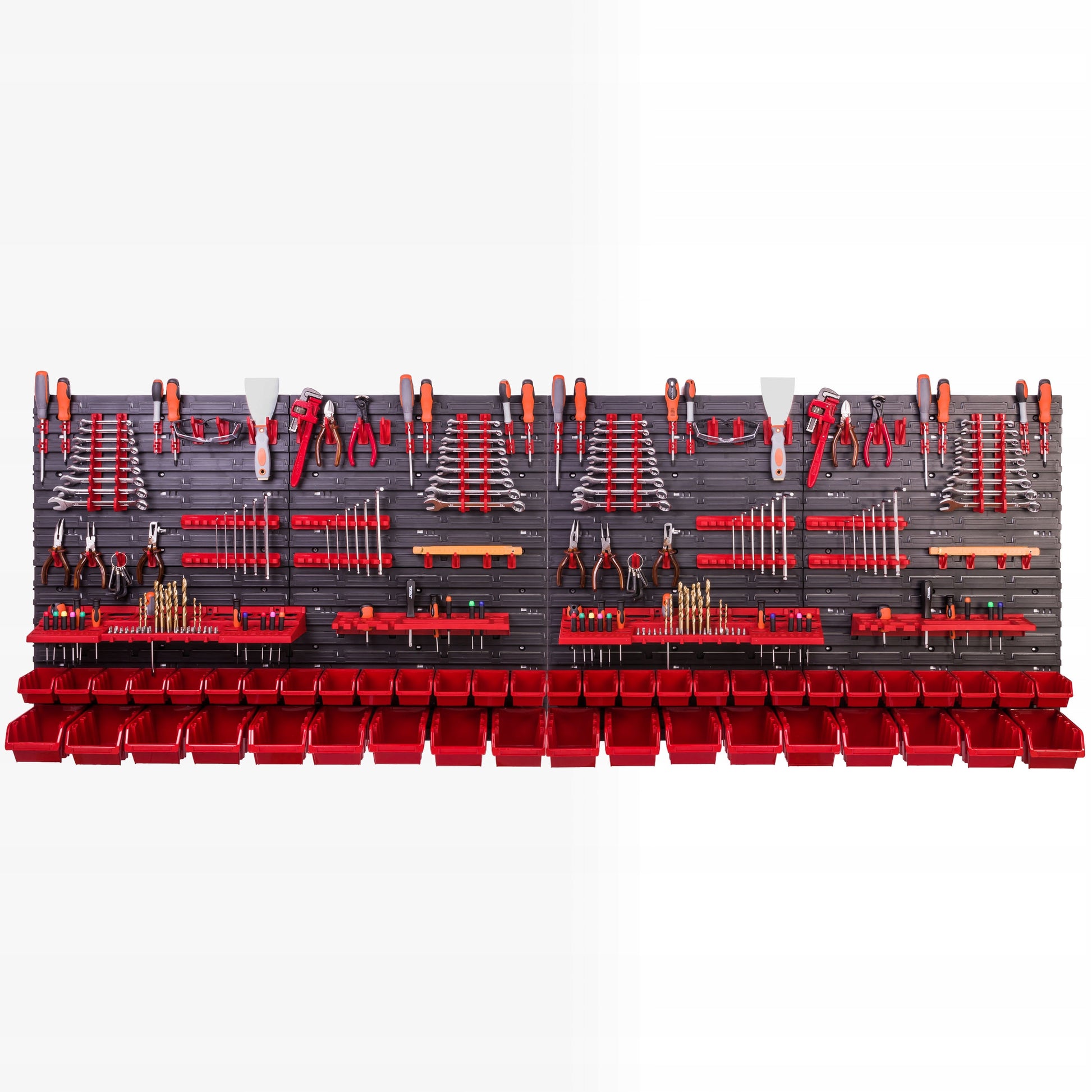 Įrankių lentelė 46 dėklai kabliukai laikikliai 230x78 cm sienelė dirbtuvėms