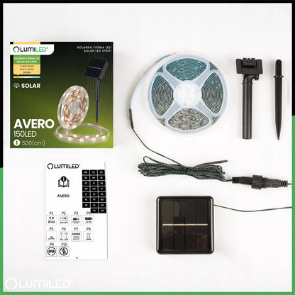 Solarna taśma LED ogrodowa 5 m, 150 diod LED, dekoracyjne, ciepłe światło, lampki IP44