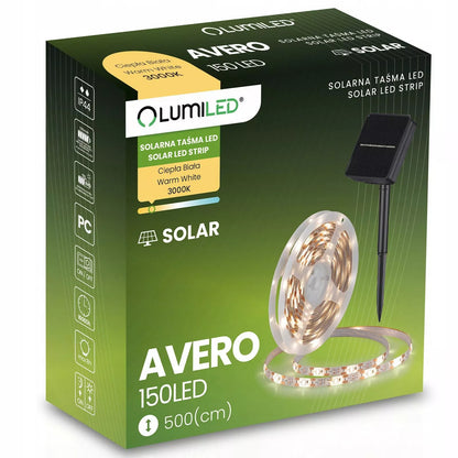 Solarna taśma LED ogrodowa 5 m, 150 diod LED, dekoracyjne, ciepłe światło, lampki IP44