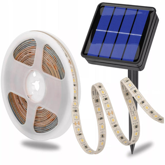 Solarna taśma LED ogrodowa 5 m, 150 diod LED, dekoracyjne, ciepłe światło, lampki IP44