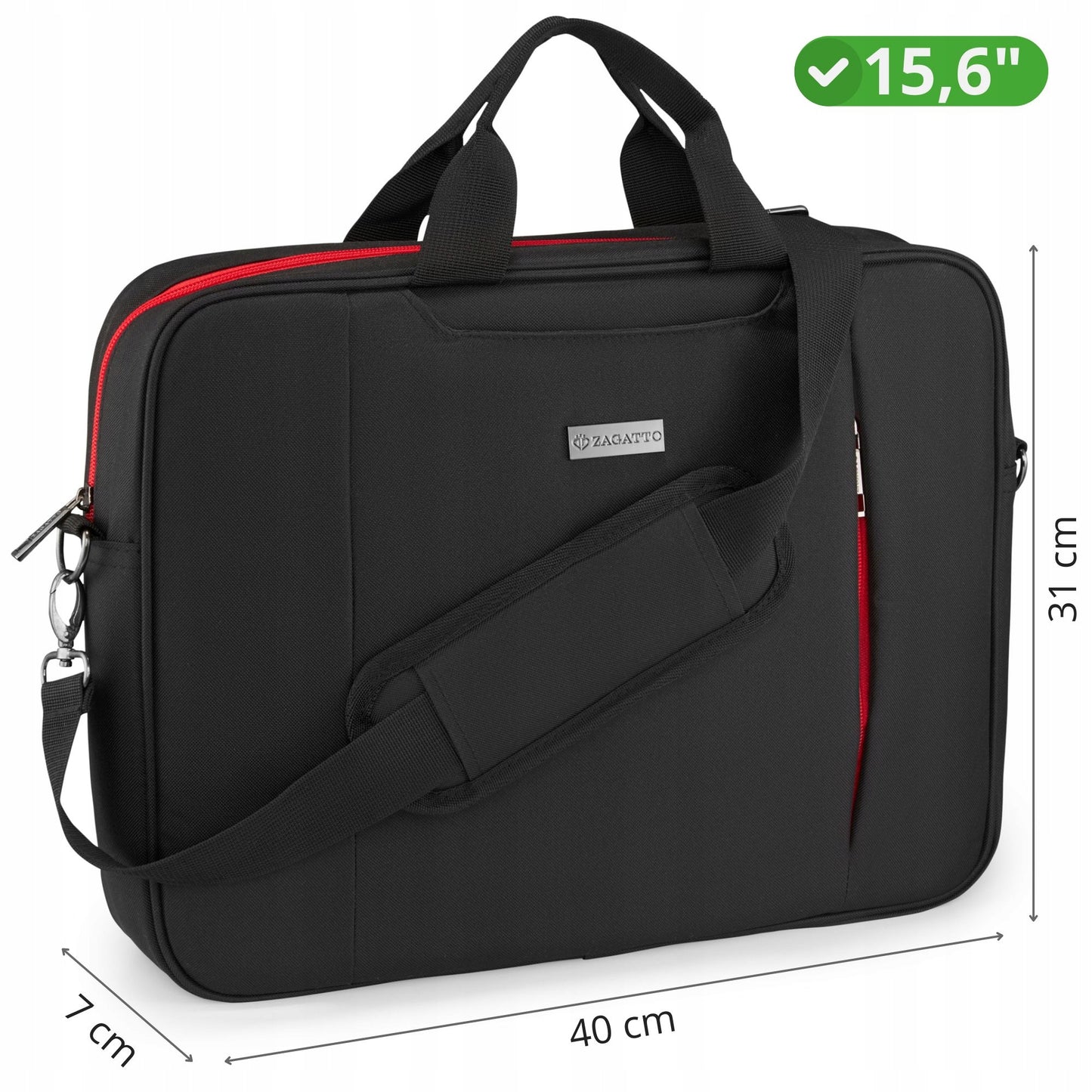 15,6 colių lengvas didelis juodas darbo krepšys moterims ir vyrams ZAGATTO