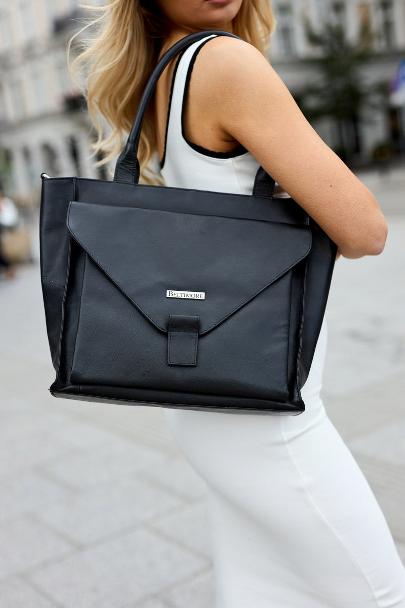 Didelė moteriška odinė rankinė, pirkinių krepšys A4, saffiano odos, Beltimore