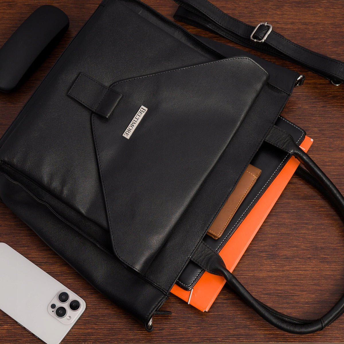 Didelė moteriška odinė rankinė, pirkinių krepšys A4, saffiano odos, Beltimore