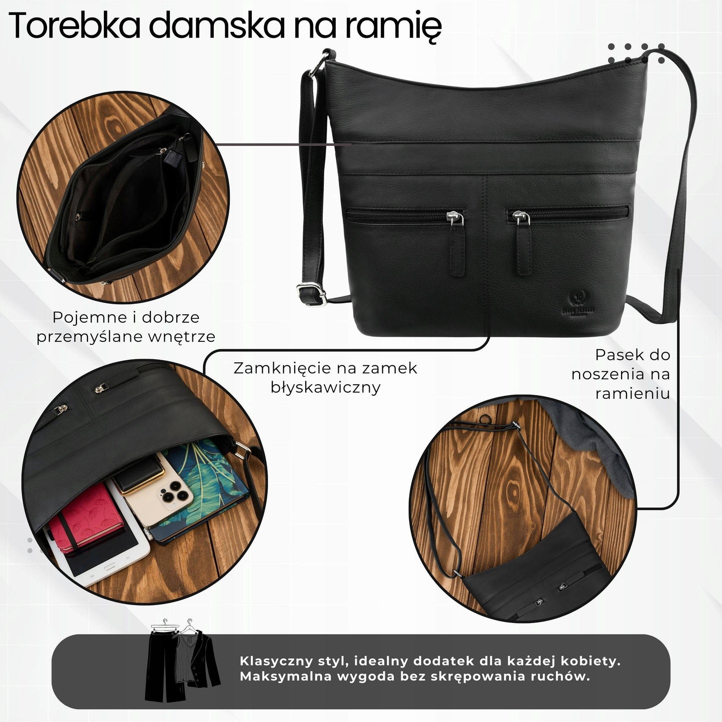 Miesto moteriška odinė rankinė ant peties juoda oda madinga Paolo Peruzzi