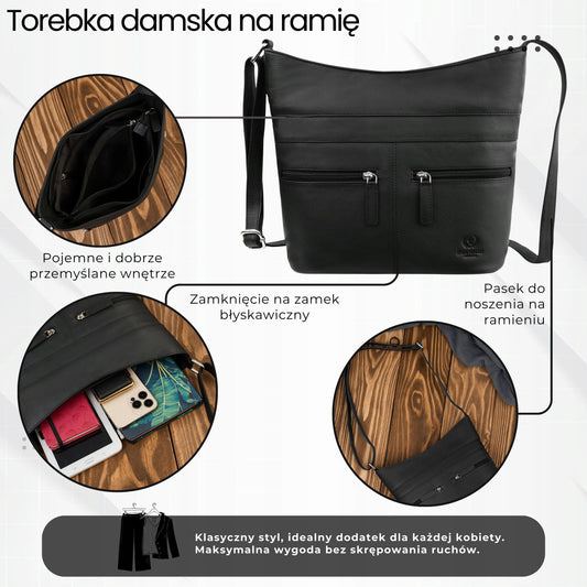 Miesto moteriška odinė rankinė ant peties juoda oda madinga Paolo Peruzzi