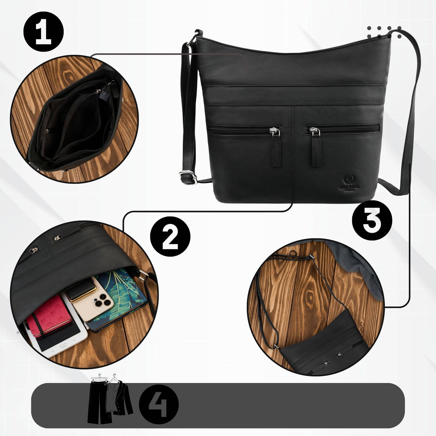 Miesto moteriška odinė rankinė ant peties juoda oda madinga Paolo Peruzzi