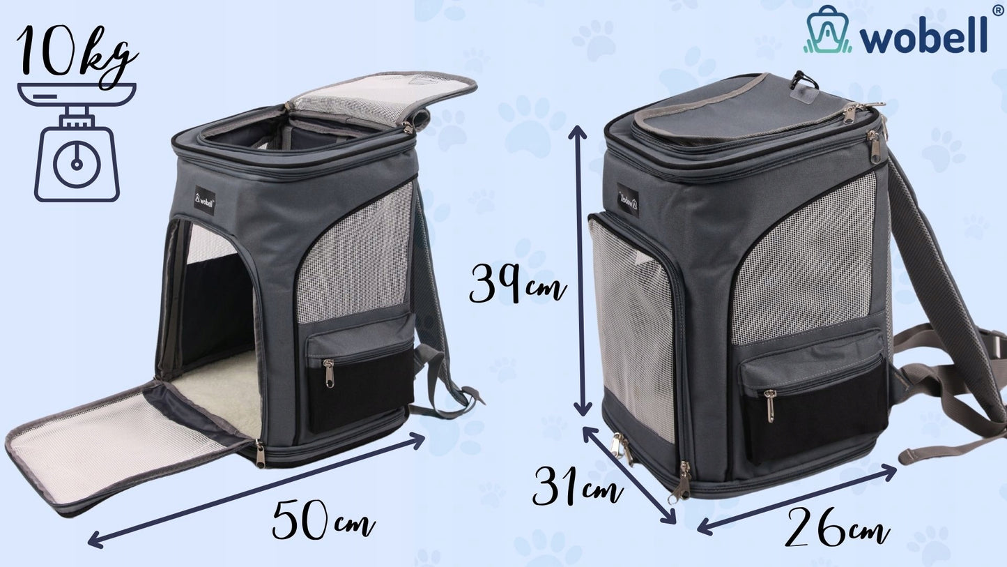 Transportavimo kuprinė, skirta šunims, katėms ir kitiems gyvūnams, išskleidžiama, vėdinama, didelė