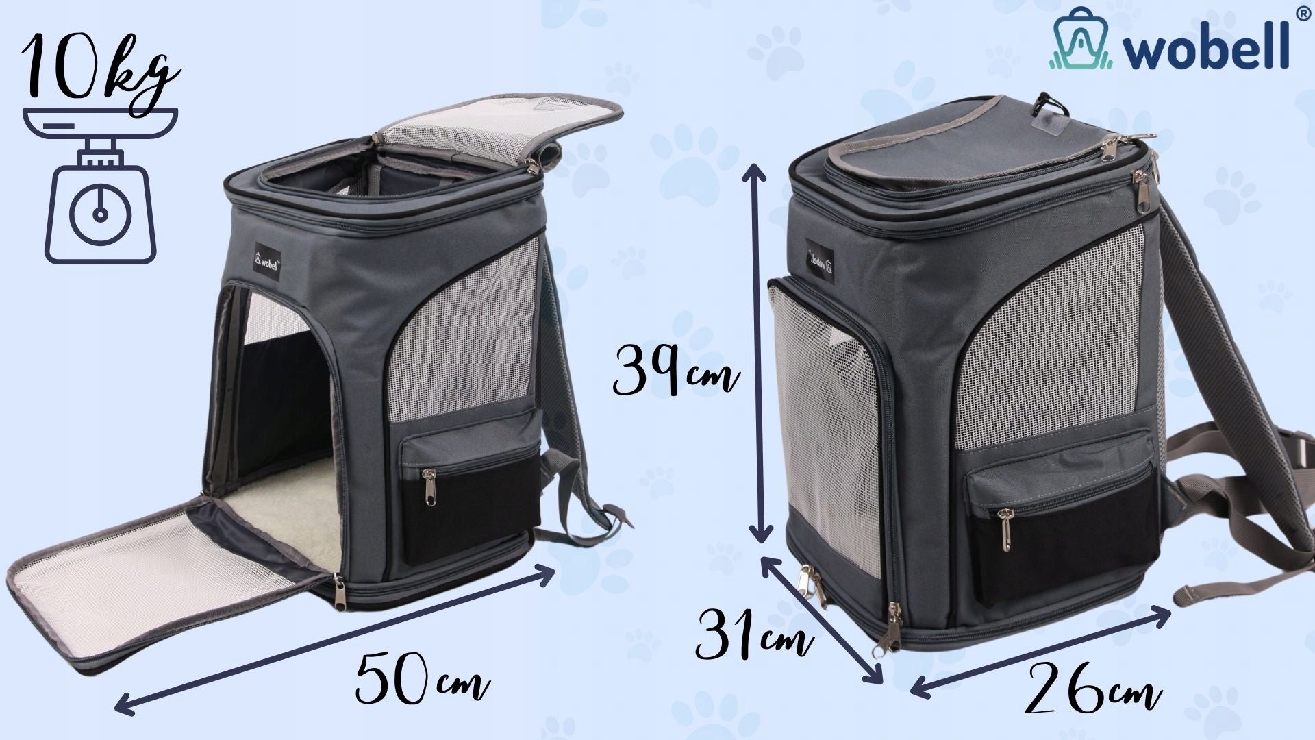 Transportavimo kuprinė, skirta šunims, katėms ir kitiems gyvūnams, išskleidžiama, vėdinama, didelė