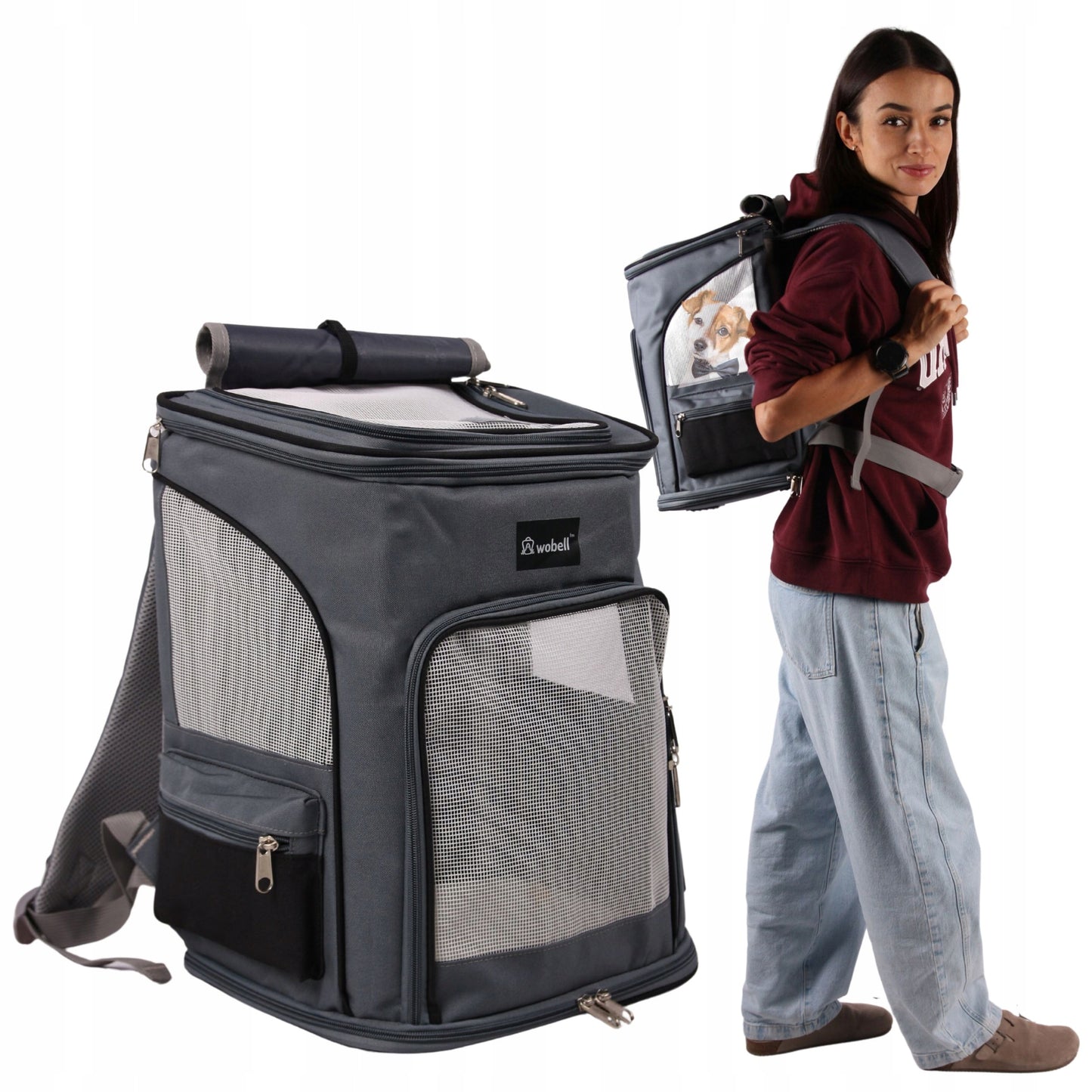 Transportavimo kuprinė, skirta šunims, katėms ir kitiems gyvūnams, išskleidžiama, vėdinama, didelė