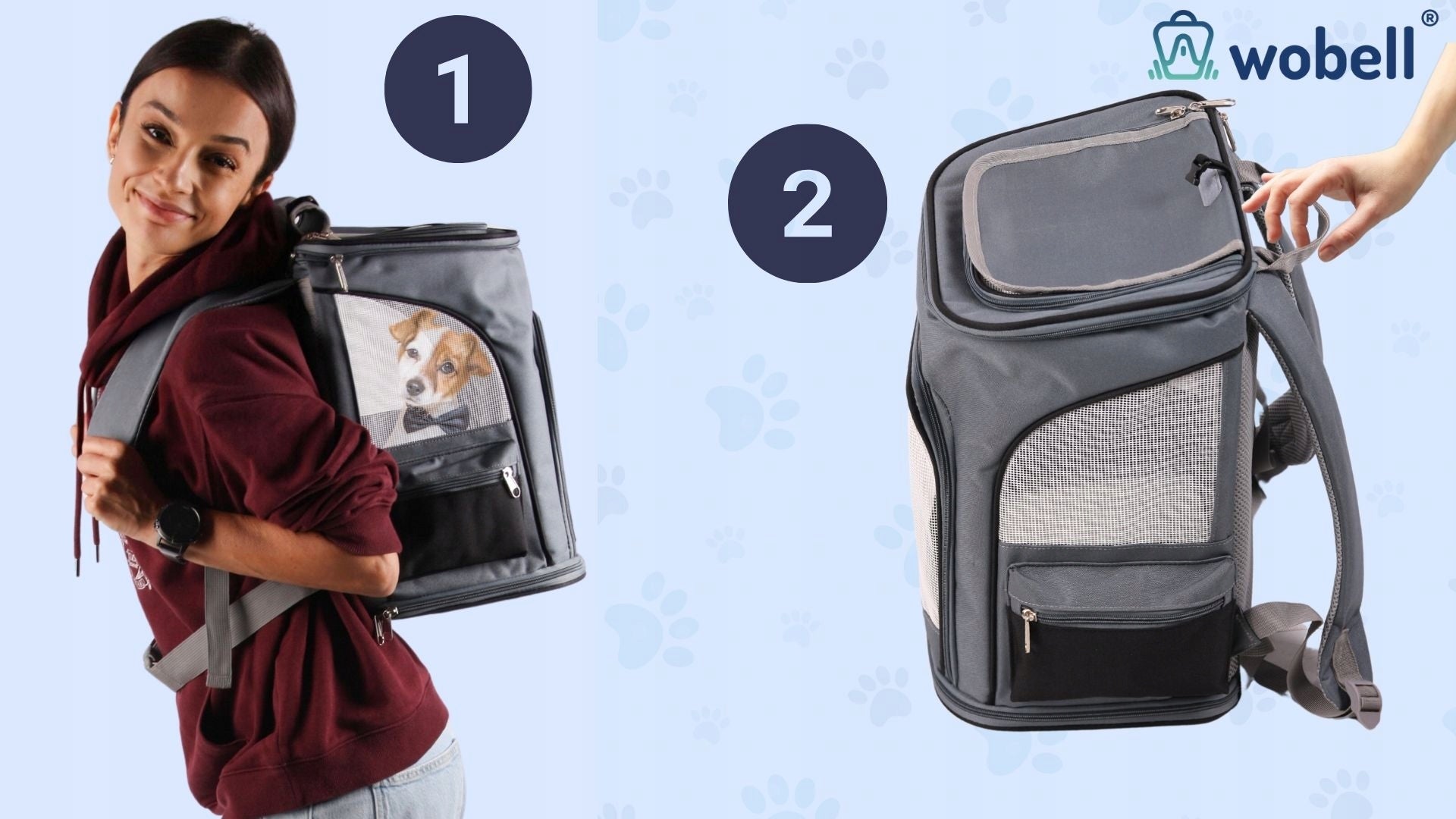 Transportavimo kuprinė, skirta šunims, katėms ir kitiems gyvūnams, išskleidžiama, vėdinama, didelė