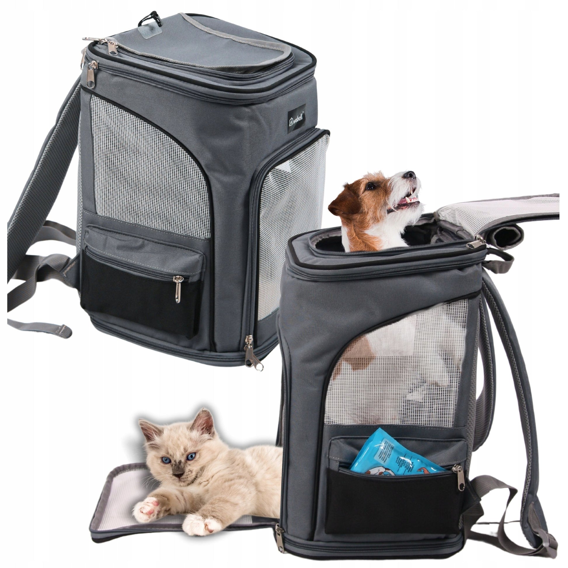 Transportavimo kuprinė, skirta šunims, katėms ir kitiems gyvūnams, išskleidžiama, vėdinama, didelė