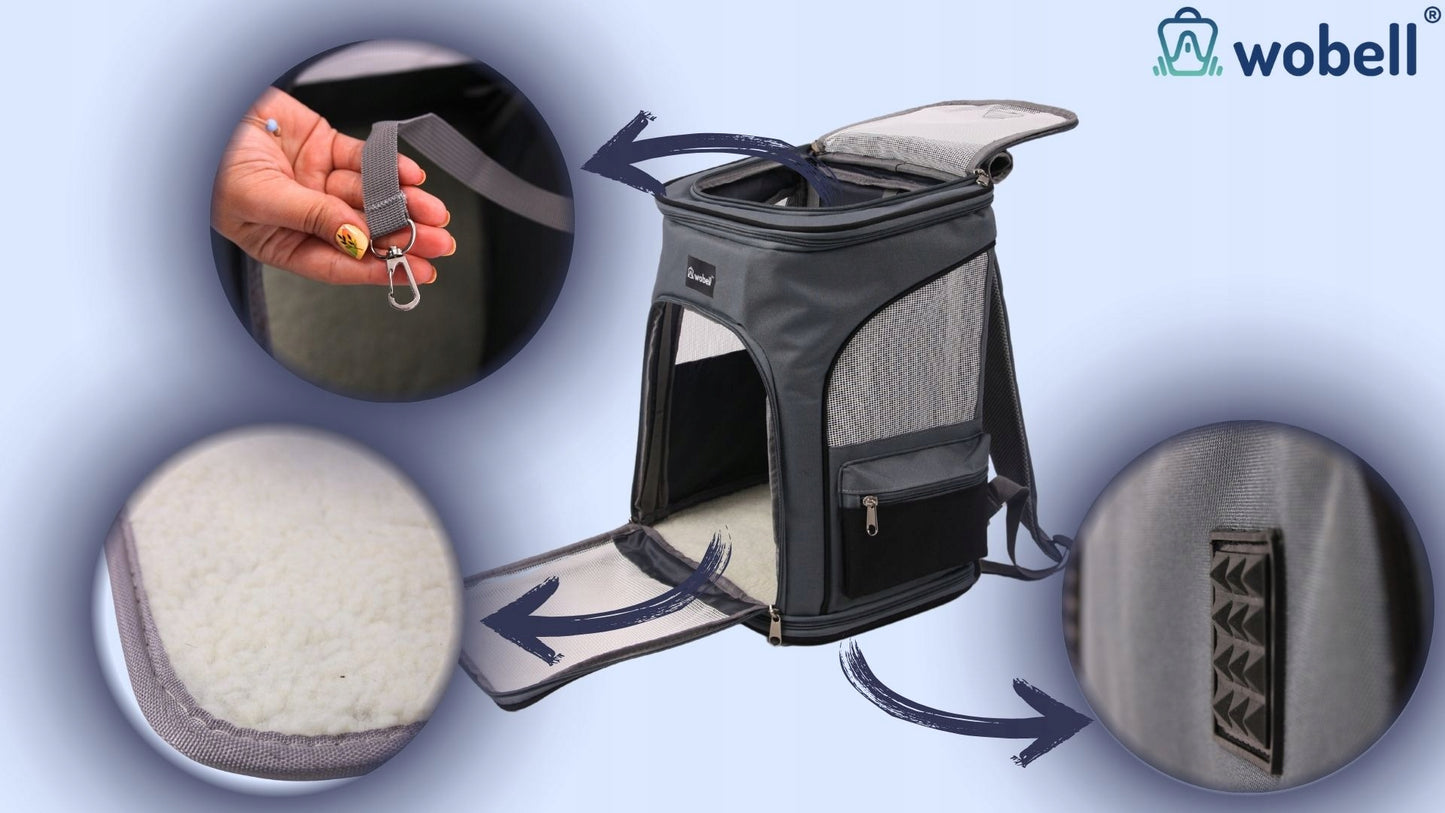 Transportavimo kuprinė, skirta šunims, katėms ir kitiems gyvūnams, išskleidžiama, vėdinama, didelė