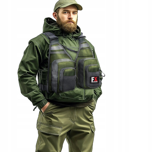 Itin lengva kvėpuojanti žvejybinė liūmenė su daug kišenių žalia