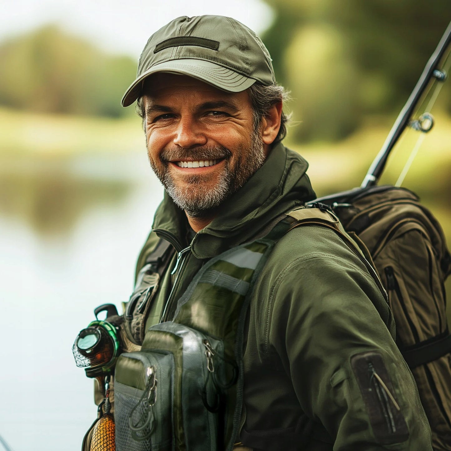 Itin lengva kvėpuojanti žvejybinė liūmenė su daug kišenių žalia