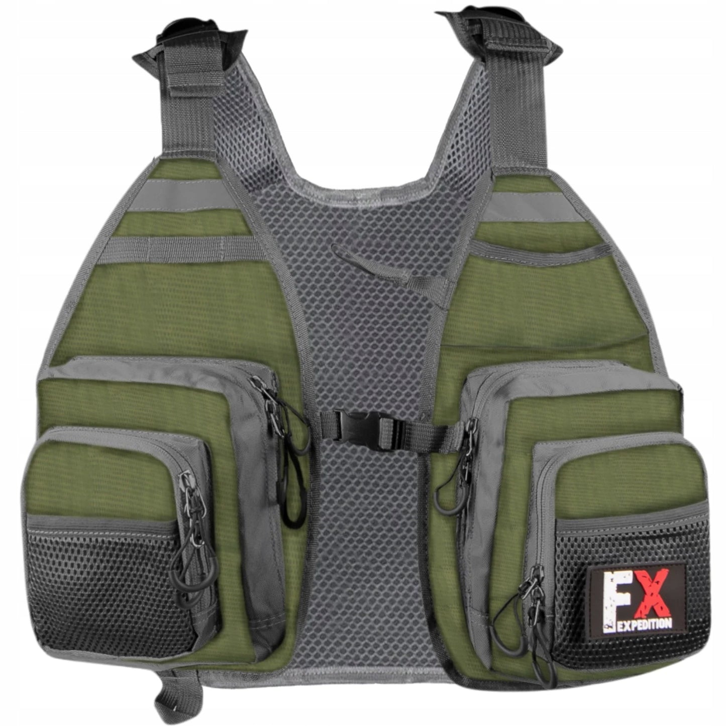 Itin lengva kvėpuojanti žvejybinė liūmenė su daug kišenių žalia