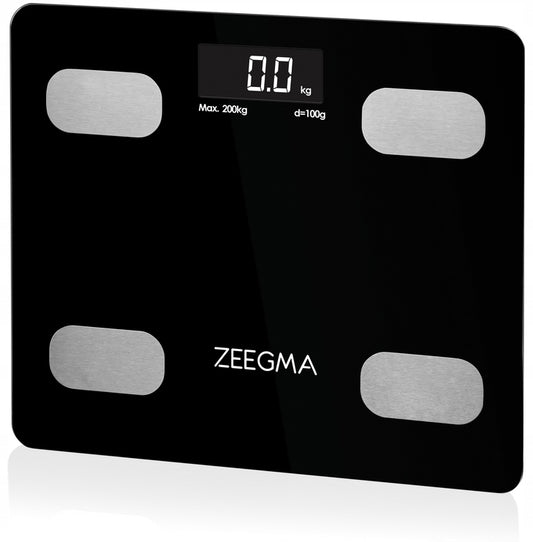 Analitinės sportinės vonios svarstyklės 200 kg, 17 funkcijų, iOS ANDROID BMI programėlė