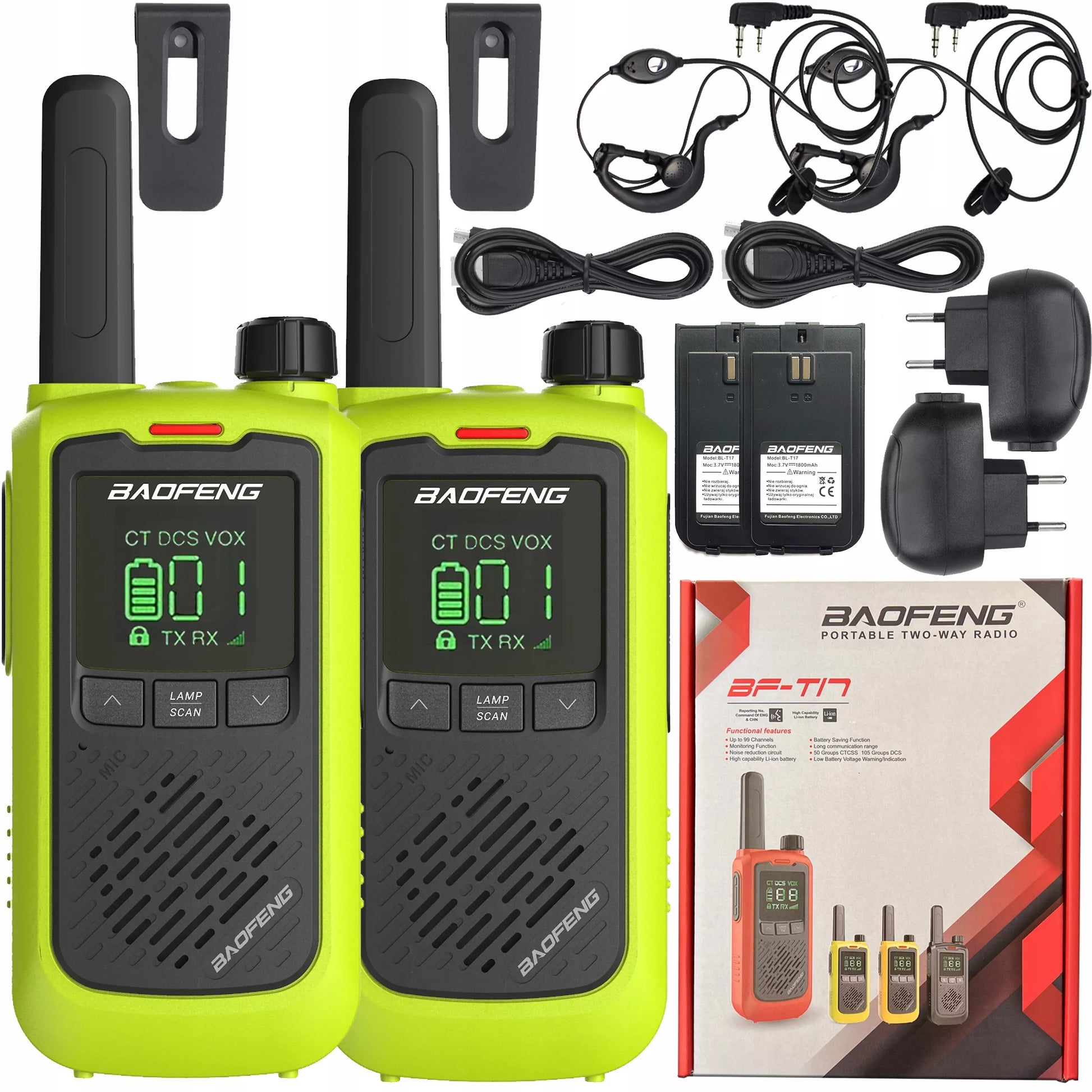 WALKIE TALKIE TRUMOS AKTUOTŲ ĮRENGINIŲ RINKINYS 2vnt BAOFENG