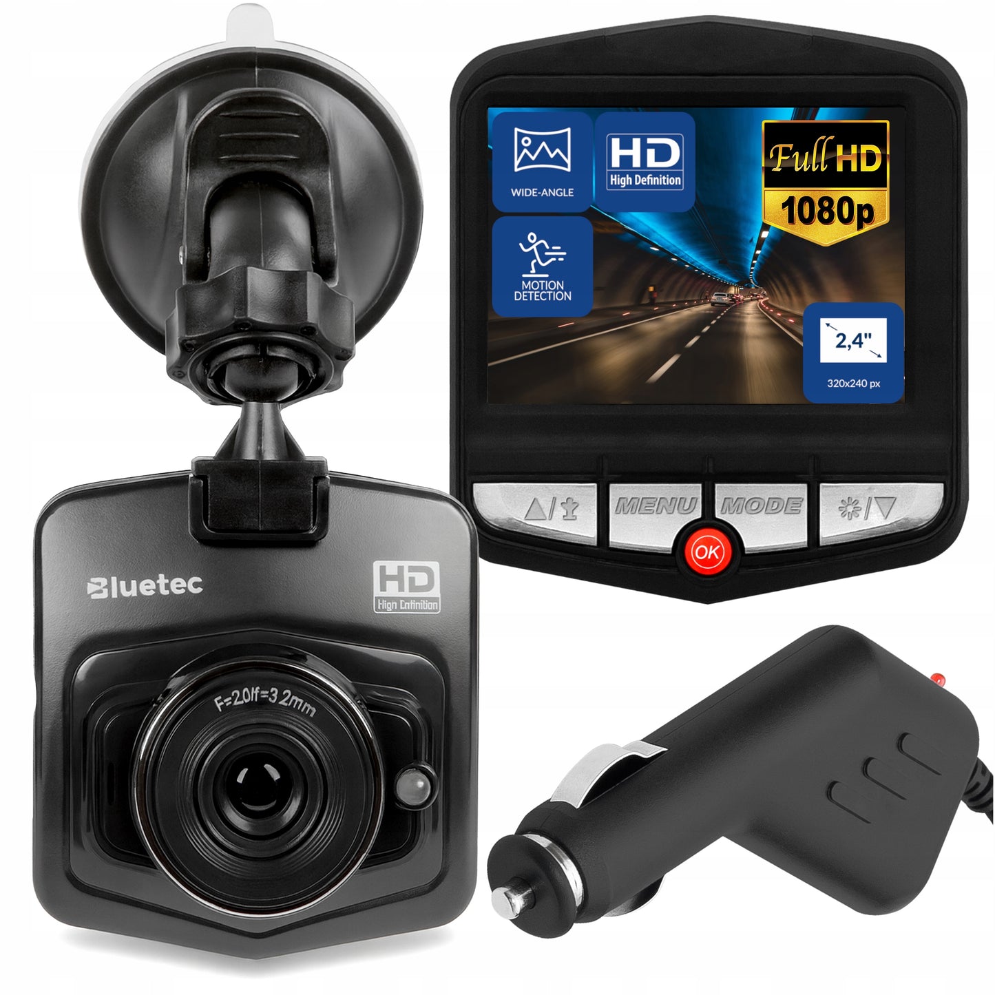 Vaizdo registratorius Automobilinė kamera HD Lenkiškas meniu Laikiklis