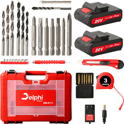 Akumuliatorinis smūginis gręžtuvas-suktuvas, galingas, 20V, su 2 akumuliatoriais