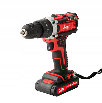 Akumuliatorinis smūginis gręžtuvas-suktuvas, galingas, 20V, su 2 akumuliatoriais