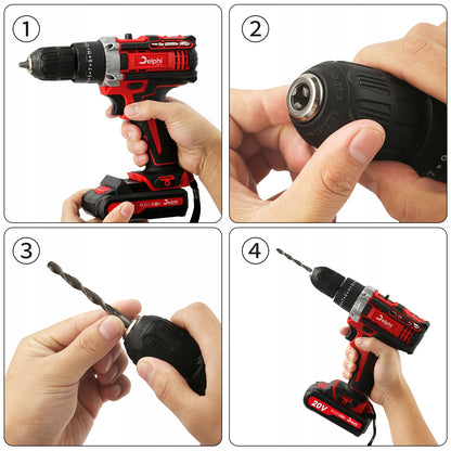 Akumuliatorinis smūginis gręžtuvas-suktuvas, galingas, 20V, su 2 akumuliatoriais