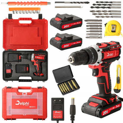 Akumuliatorinis smūginis gręžtuvas-suktuvas, galingas, 20V, su 2 akumuliatoriais