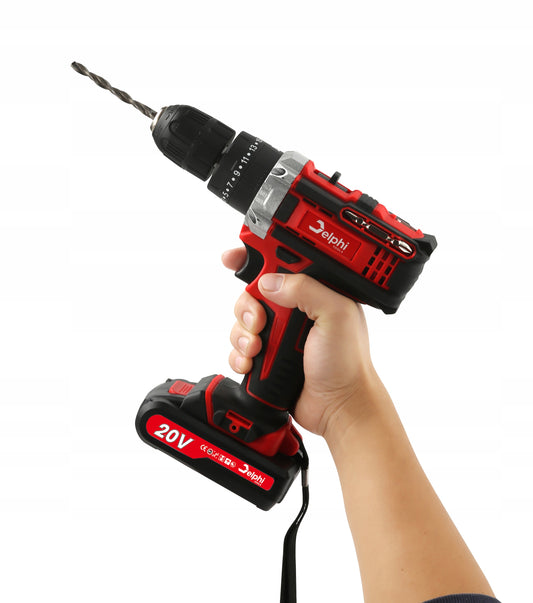 Akumuliatorinis smūginis gręžtuvas-suktuvas, galingas, 20V, su 2 akumuliatoriais