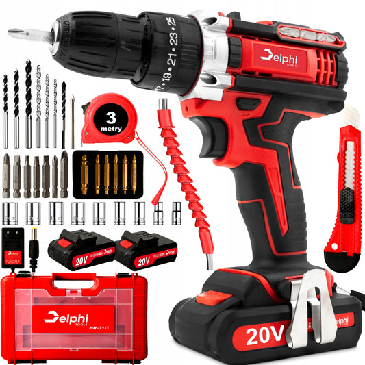 Akumuliatorinis smūginis gręžtuvas-suktuvas, galingas, 20V, su 2 akumuliatoriais