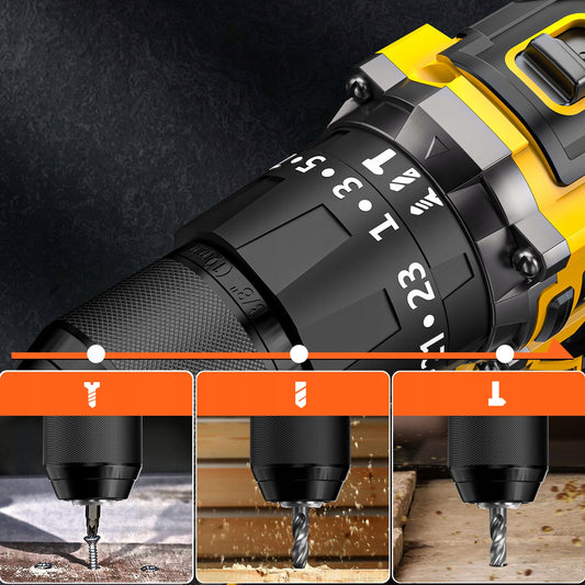 AKUMULIATORINIS BEŠEPETĖLIS SMŪGINIS GRĘŽTUVAS-SUKTUVAS 21V + GRĄŽTŲ RINKINYS