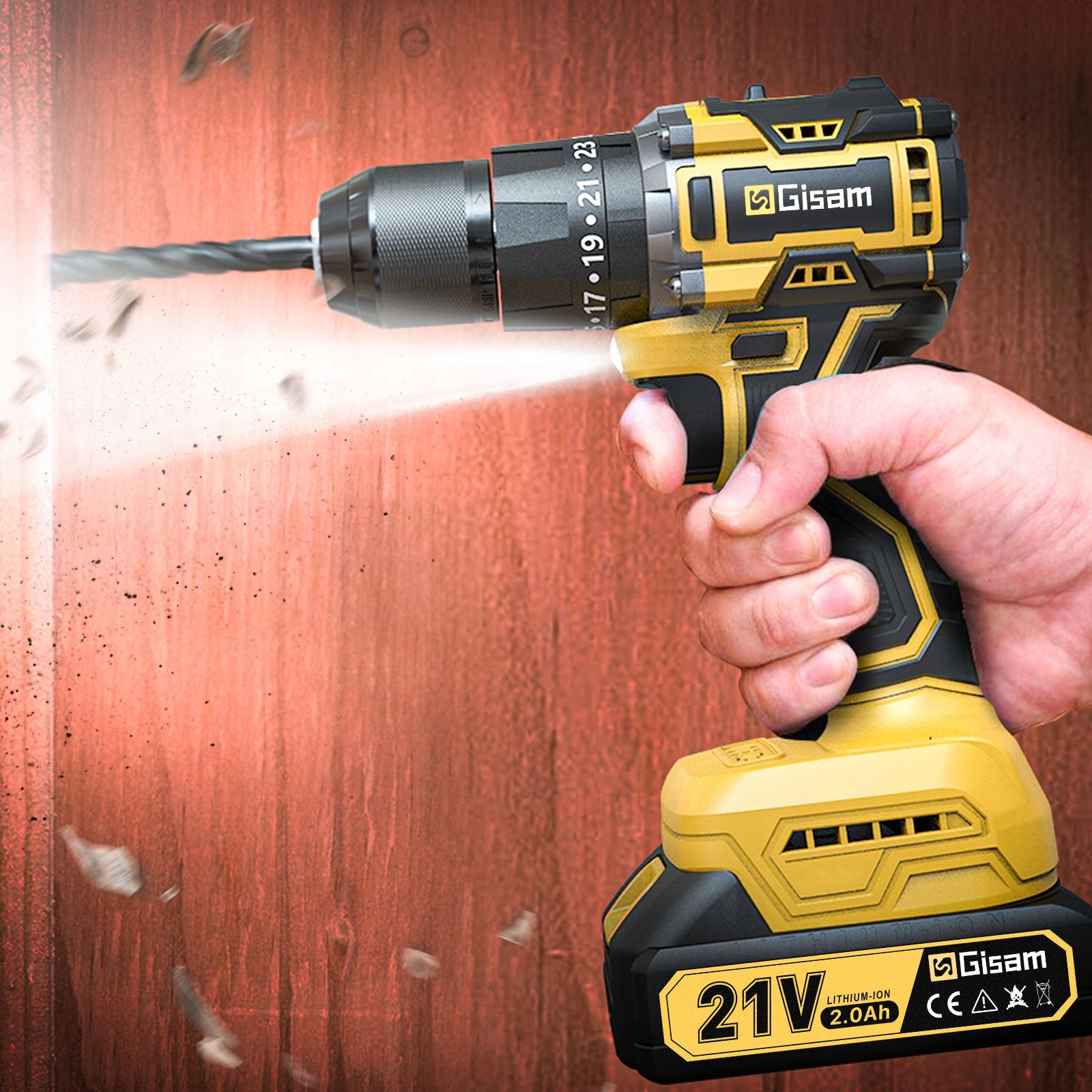 AKUMULIATORINIS BEŠEPETĖLIS SMŪGINIS GRĘŽTUVAS-SUKTUVAS 21V + GRĄŽTŲ RINKINYS