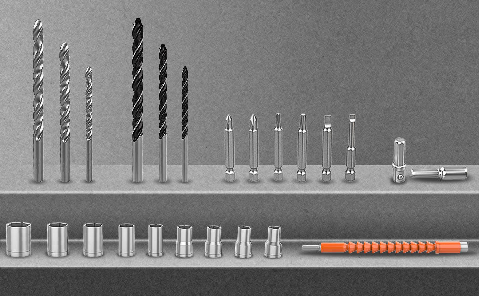 AKUMULIATORINIS BEŠEPETĖLIS SMŪGINIS GRĘŽTUVAS-SUKTUVAS 21V + GRĄŽTŲ RINKINYS