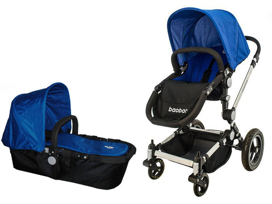 Vežimėlis 2in1 BAOBAO Mėlynas su lopšiu ir sportine dalimi + Maxi Cosi adapteris