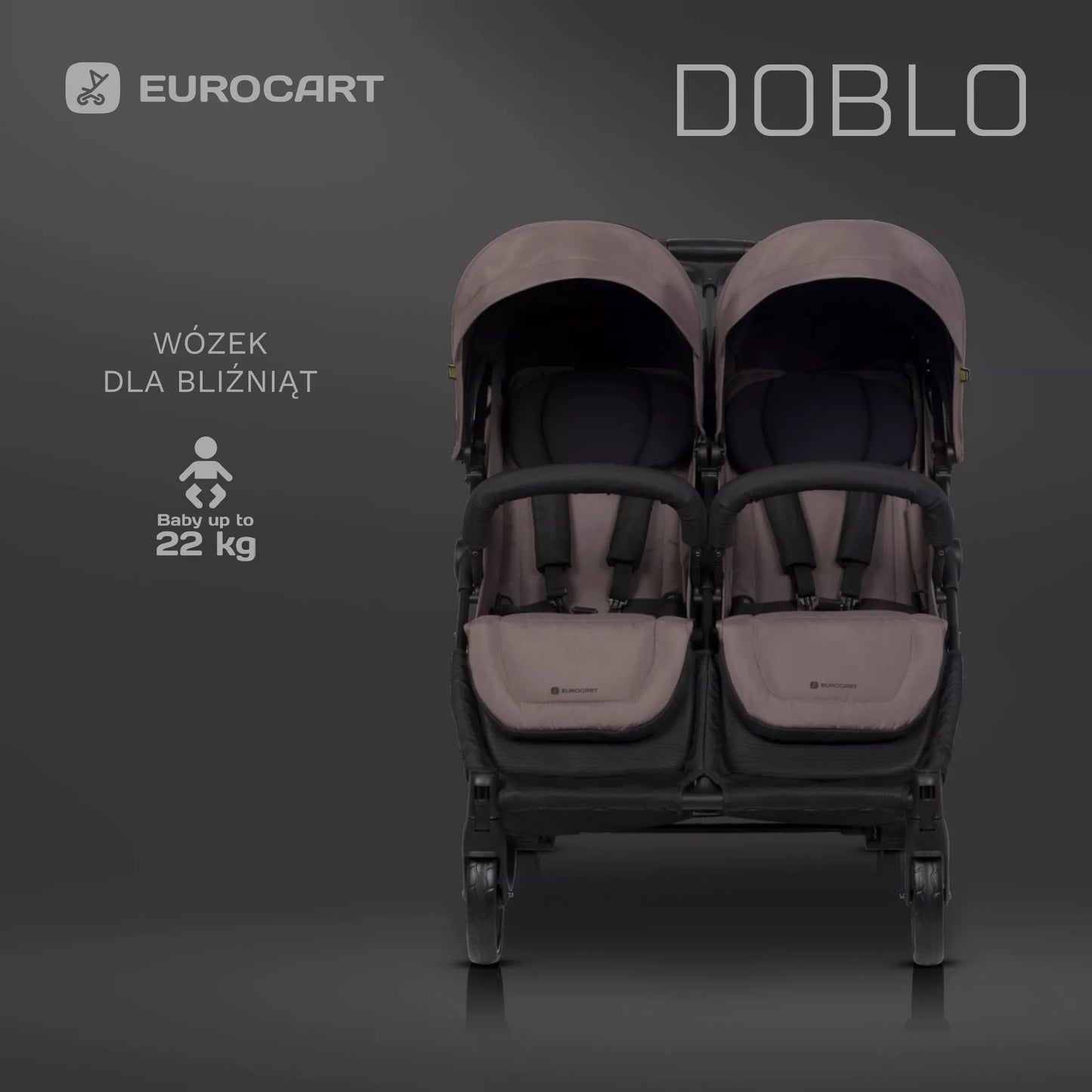 Vežimėlis dvyniams "Euro-Cart" DOBLO eilės tvarka, priedai 0-22 kg