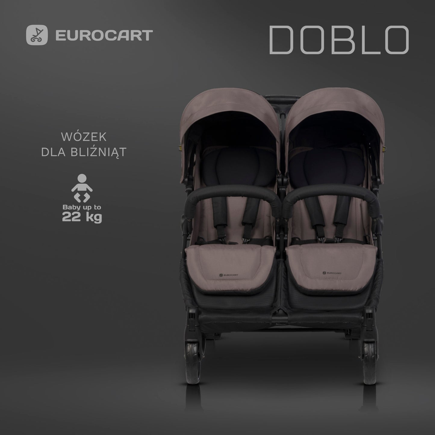 Vežimėlis dvyniams "Euro-Cart" DOBLO eilės tvarka, priedai 0-22 kg