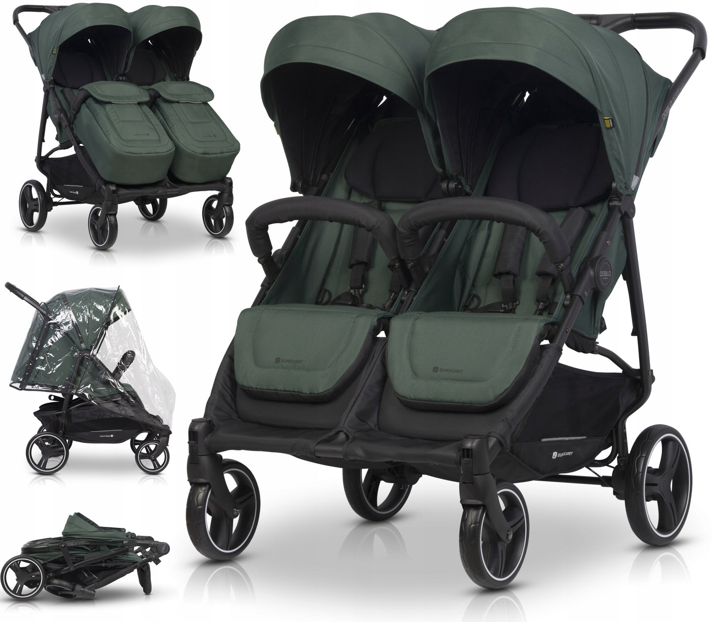 Vežimėlis dvyniams "Euro-Cart" JUNGLE, "Metai po metų" serija, su priedais, 0-22 kg