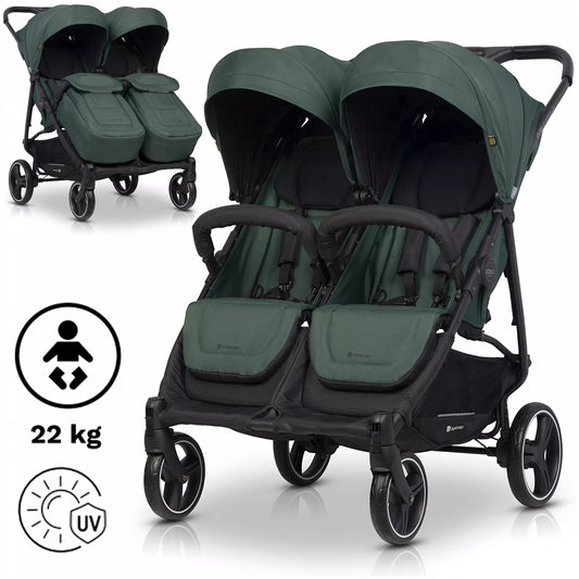 Vežimėlis dvyniams "Euro-Cart" JUNGLE, "Metai po metų" serija, su priedais, 0-22 kg