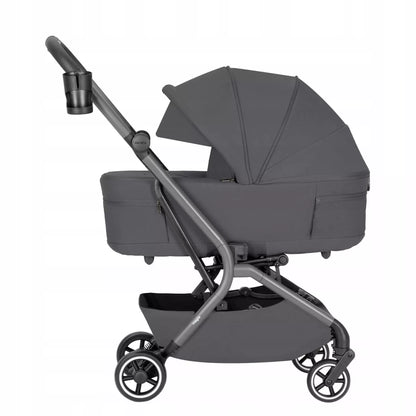 Daugiafunkcinis vežimėlis 2in1 CARRELLO MAGIA ELM pilkos spalvos, sulankstoma lopšys, 0-22 kg