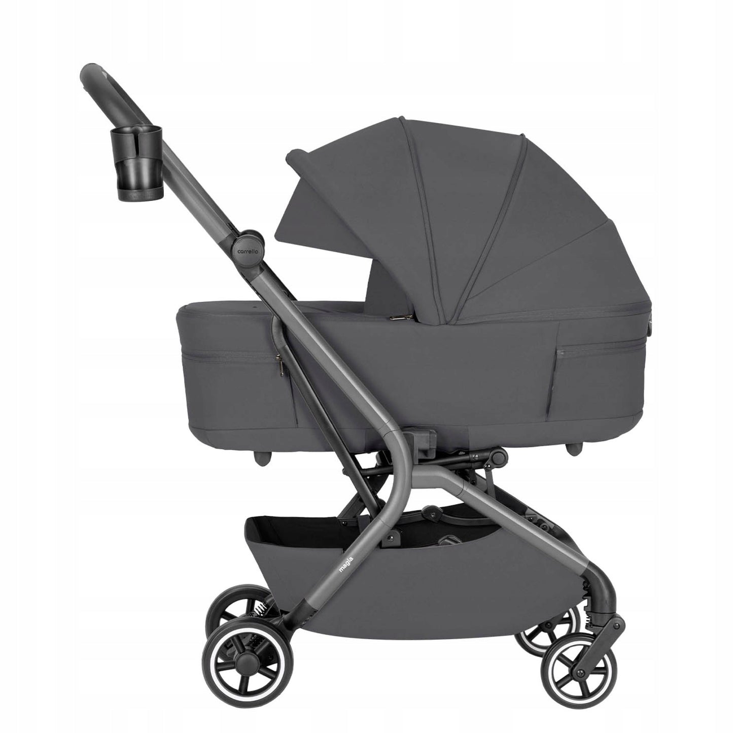 Daugiafunkcinis vežimėlis 2in1 CARRELLO MAGIA ELM pilkos spalvos, sulankstoma lopšys, 0-22 kg
